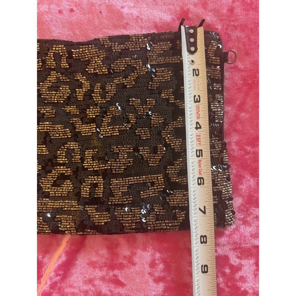 World Market Sequin Beaded Clutch Black Gold Cheetah Glam Fancy Velvet - Picture 4 of 7